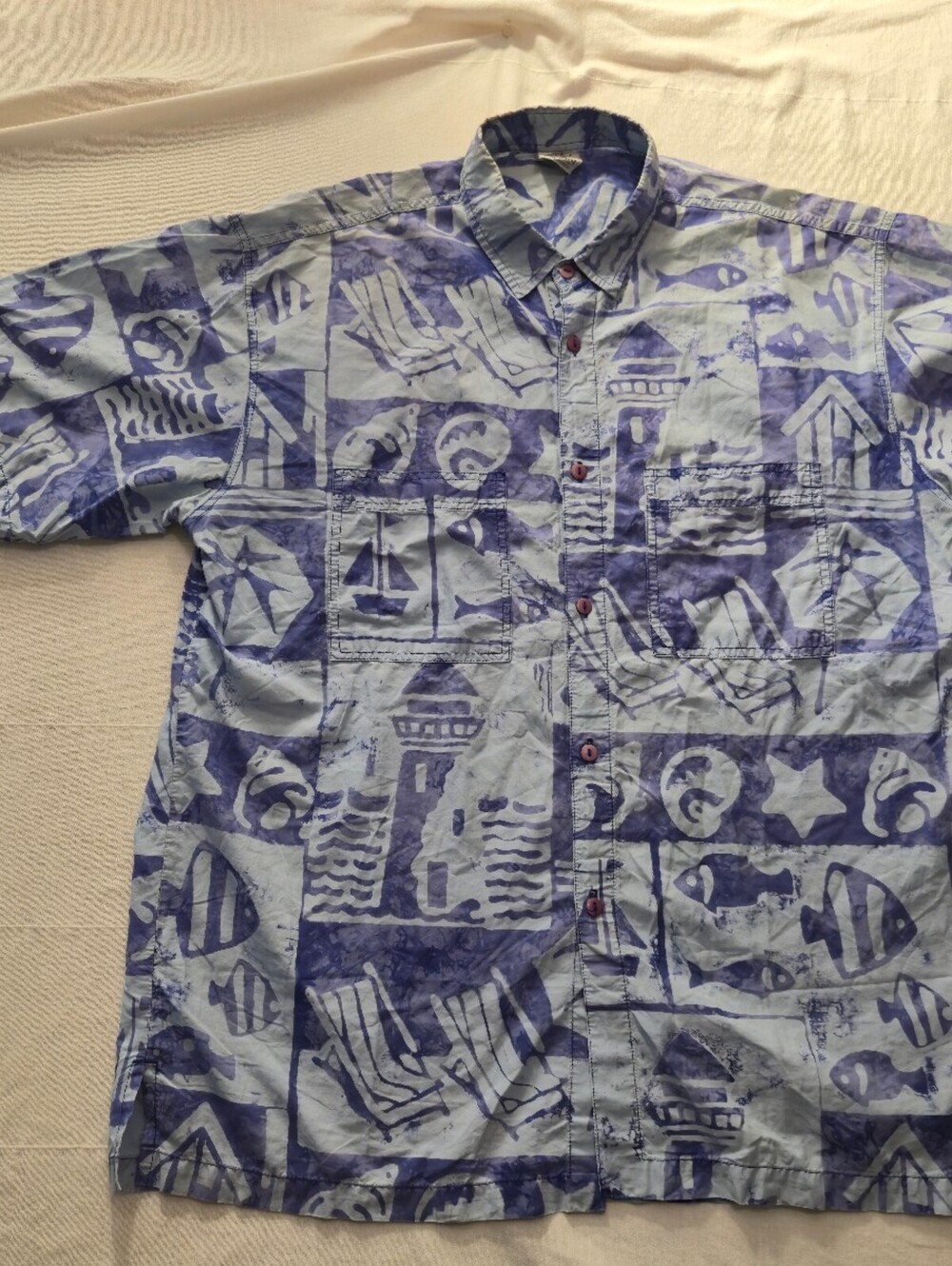 Rum Reggae 100% Cotton Blue Patterned Short Sleeve Shirt XL